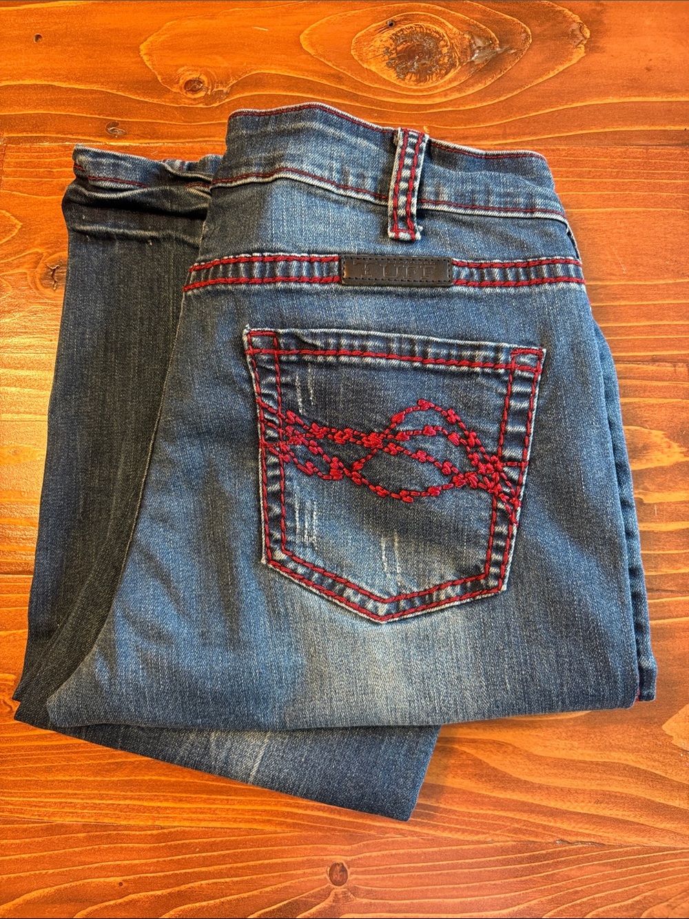 Cowgirl Tuff Bootcut Jeans with Red Stitching - Edgy Red